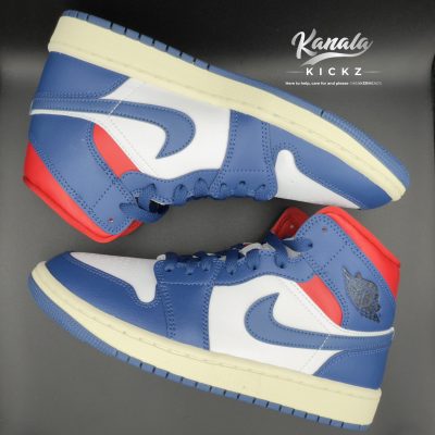 Nike Air Jordan 1 Mid- French Blue Gym Red (W)